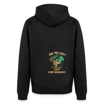Haben Sie sich verlaufen? Geographie studieren - Unisex Premium Bio Zip Hoodie - Schwarz - Hinten - Nico (187cm)