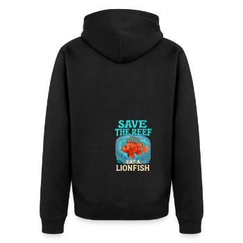 Rettet das Riff Esst einen Rotfeuerfisch - Unisex Premium Bio Zip Hoodie - Schwarz - Hinten - Nico (187cm)