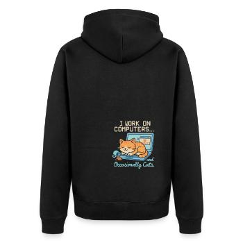 Ich arbeite an Computern und gelegentlich an - Unisex Premium Bio Zip Hoodie - Schwarz - Hinten - Nico (187cm)