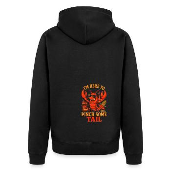 Ich bin hier, um ein paar Schwänze zu klauen - Unisex Premium Bio Zip Hoodie - Schwarz - Hinten - Nico (187cm)