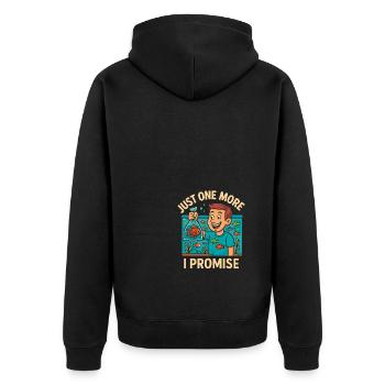 Nur noch ein Fisch, versprochen - Unisex Premium Bio Zip Hoodie - Schwarz - Hinten - Nico (187cm)