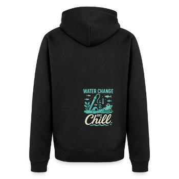 Wasserwechsel und Abkühlung - Unisex Premium Bio Zip Hoodie - Schwarz - Hinten - Nico (187cm)