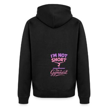 Ich bin nicht klein, ich bin ein Turner - Unisex Premium Bio Zip Hoodie - Schwarz - Hinten - Nico (187cm)
