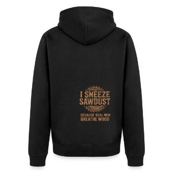 Ich niese Sägemehl - Unisex Premium Bio Zip Hoodie - Schwarz - Hinten - Nico (187cm)