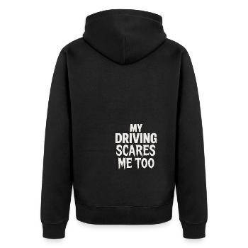 Mein Autofahren macht mir auch Angst - Unisex Premium Bio Zip Hoodie - Schwarz - Hinten - Nico (187cm)