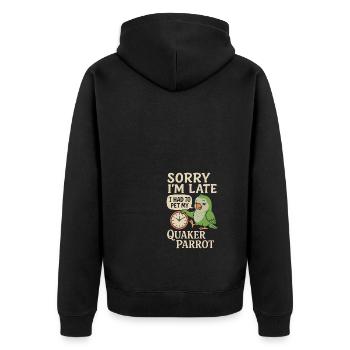 Tut mir leid, dass ich zu spät bin, ich musste - Unisex Premium Bio Zip Hoodie - Schwarz - Hinten - Nico (187cm)