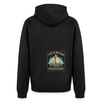 Das Leben ist besser auf einem Holzboot - Unisex Premium Bio Zip Hoodie - Schwarz - Hinten - Nico (187cm)
