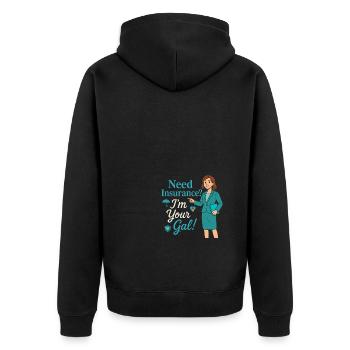 Brauchen Sie eine Versicherung? Ich bin Ihr Mann! - Unisex Premium Bio Zip Hoodie - Schwarz - Hinten - Nico (187cm)