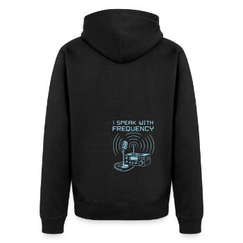 Ich spreche mit Frequenz - Unisex Premium Bio Zip Hoodie - Schwarz - Hinten - Nico (187cm)