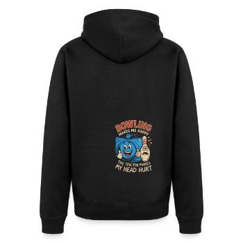 Bowling macht mich glücklich - Der Ten Pin macht - Unisex Premium Bio Zip Hoodie - Schwarz - Hinten - Nico (187cm)