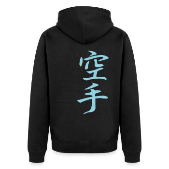 Karate Kanji Design in blue - Unisex Premium Organic Zip Hoodie - black - Back - Nico (187cm)