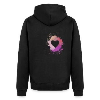 cœur, coloré, pastel, peinture, aquarelle, rose, beige - Veste à capuche bio Premium Unisexe - noir - Dos - Nico (187cm)