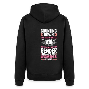 We stand up for gender equality and women's rights - Unisex Premium Bio Zip Hoodie - Schwarz - Hinten - Nico (187cm)