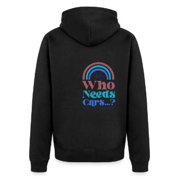 Wer braucht Autos Radfahrer Fahrrad Nachhaltige - Unisex Premium Bio Zip Hoodie - Schwarz - Hinten - Nico (187cm)
