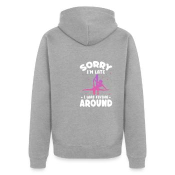 sorry Im late I was flying around Design - Unisex Premium Organic Zip Hoodie - heather grey - Back - Nico (187cm)