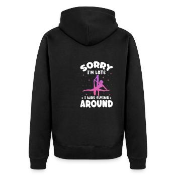 sorry Im late I was flying around Design - Unisex Premium Organic Zip Hoodie - black - Back - Nico (187cm)