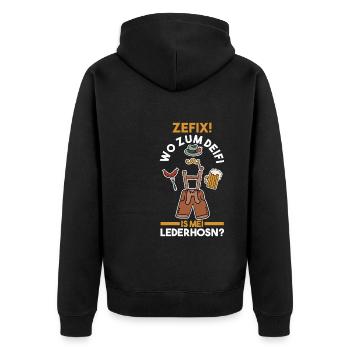 Trachten München Dirndl - Unisex Premium Bio Zip Hoodie - Schwarz - Hinten - Nico (187cm)