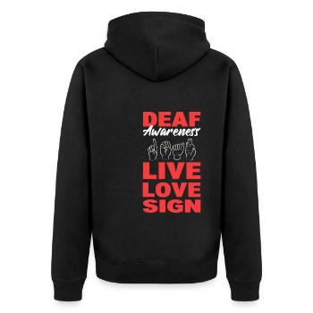 Deaf Awareness Live Love Sign Sprachenpathologe - Unisex Premium Bio Zip Hoodie - Schwarz - Hinten - Nico (187cm)