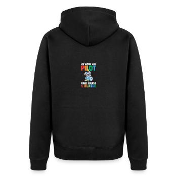 Pilot First Grade School Enrollment Schoolchild - Unisex Premium Organic Zip Hoodie - black - Back - Nico (187cm)
