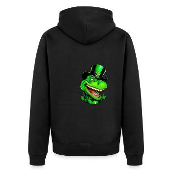 Lustiger St Patricks Day Dinosaurier mit Zylinder - Unisex Premium Bio Zip Hoodie - Schwarz - Hinten - Nico (187cm)