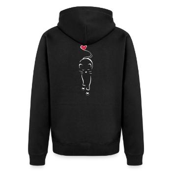 Katze Silhouette Herz Pfoten - Unisex Premium Bio Zip Hoodie - Schwarz - Hinten - Nico (187cm)