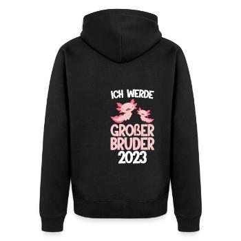 Großer Bruder 2023 Axolotl Grosser Bruder Geschenk - Unisex Premium Bio Zip Hoodie - Schwarz - Hinten - Nico (187cm)