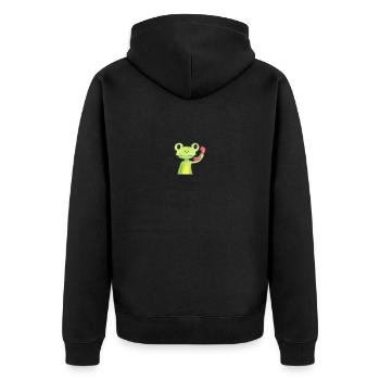 Frosch am Telefon - Unisex Premium Bio Zip Hoodie - Schwarz - Hinten - Nico (187cm)