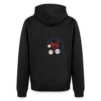 Farming The Chicken Whisperer Funny Chicken - Unisex Premium Bio Zip Hoodie - Schwarz - Hinten - Nico (187cm)