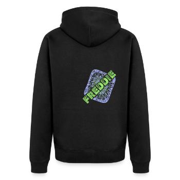 Surname First name Freddie - Unisex Premium Organic Zip Hoodie - black - Back - Nico (187cm)