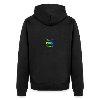 FUCK YOU | ME | THIS | EVERYTHING - Unisex Premium Bio Zip Hoodie - Schwarz - Hinten - Nico (187cm)