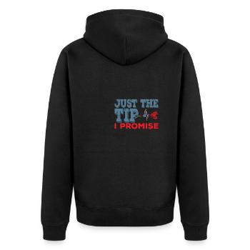 Darts Funny Just the Tip I Promise Darts Player - Unisex Premium Organic Zip Hoodie - black - Back - Nico (187cm)