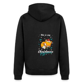 Fuchs Pyjama Weihnachten Schlafen - Unisex Premium Bio Zip Hoodie - Schwarz - Hinten - Nico (187cm)