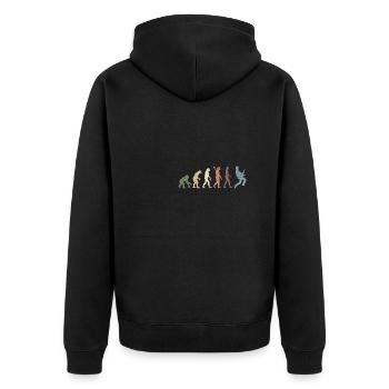 Funny Retro Evolution Of Man Electric Guitar - Unisex Premium Organic Zip Hoodie - black - Back - Nico (187cm)