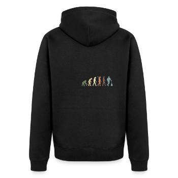 Funny Retro Evolution Of Man Guitar - Unisex Premium Organic Zip Hoodie - black - Back - Nico (187cm)
