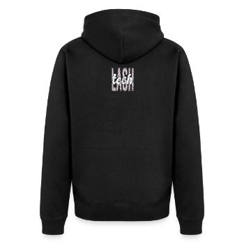 Lash Tech Wimpern Techniker Wimpern Wimpern Lash T - Unisex Premium Bio Zip Hoodie - Schwarz - Hinten - Nico (187cm)