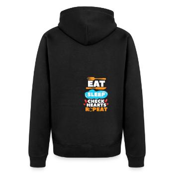 Essen Schlafen Prüfen Herzen Wiederholen - Unisex Premium Bio Zip Hoodie - Schwarz - Hinten - Nico (187cm)