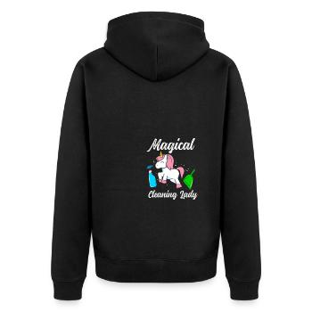 Einhorn-Putzfrau - Unisex Premium Bio Zip Hoodie - Schwarz - Hinten - Nico (187cm)