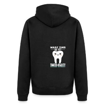 Wie spät ist es? Zahnschmerzen - Unisex Premium Bio Zip Hoodie - Schwarz - Hinten - Nico (187cm)