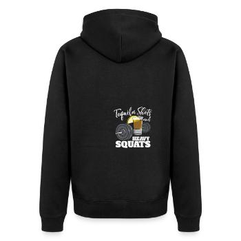 Tequila Shots und schwere Kniebeugen - Unisex Premium Bio Zip Hoodie - Schwarz - Hinten - Nico (187cm)