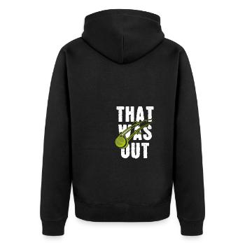 Das war out - Unisex Premium Bio Zip Hoodie - Schwarz - Hinten - Nico (187cm)