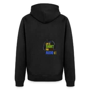 Das Leben ist zu kurz für schlechten Ton - Unisex Premium Bio Zip Hoodie - Schwarz - Hinten - Nico (187cm)