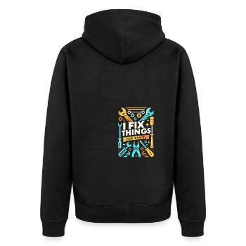 Ich repariere Dinge, die Sie nicht reparieren könn - Unisex Premium Bio Zip Hoodie - Schwarz - Hinten - Nico (187cm)