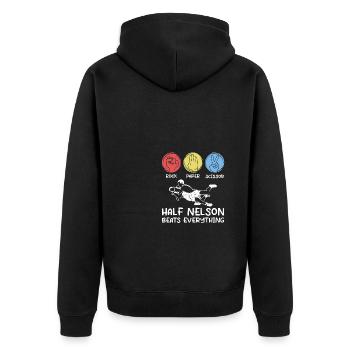 Stein, Papier, Schere - Unisex Premium Bio Zip Hoodie - Schwarz - Hinten - Nico (187cm)