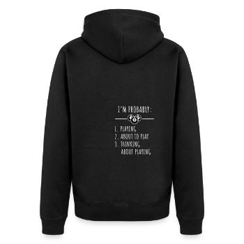 Wahrscheinlich bin ich - Unisex Premium Bio Zip Hoodie - Schwarz - Hinten - Nico (187cm)
