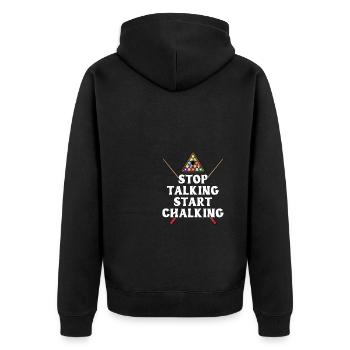 Stop Talking Start Chalking - Unisex Premium Bio Zip Hoodie - Schwarz - Hinten - Nico (187cm)