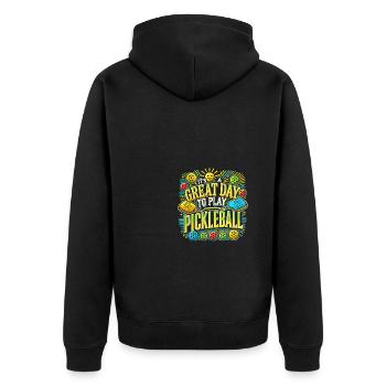 Es ist ein großartiger Tag zum Pickleball spielen - Unisex Premium Bio Zip Hoodie - Schwarz - Hinten - Nico (187cm)