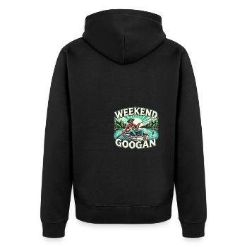 Wochenende Googan - Unisex Premium Bio Zip Hoodie - Schwarz - Hinten - Nico (187cm)