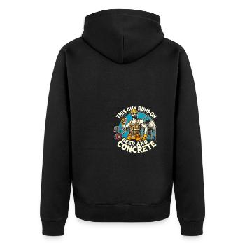 Dieser Typ läuft mit Bier und Beton - Unisex Premium Bio Zip Hoodie - Schwarz - Hinten - Nico (187cm)