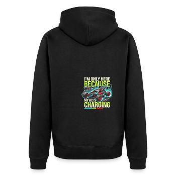 Ich bin nur hier, weil meine RC aufgeladen wird - Unisex Premium Bio Zip Hoodie - Schwarz - Hinten - Nico (187cm)