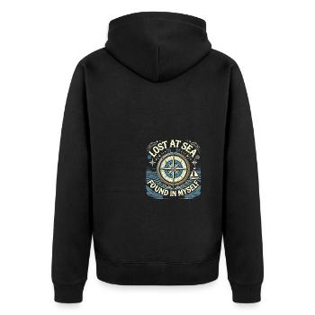 Verloren auf See Gefunden in mir selbst - Unisex Premium Bio Zip Hoodie - Schwarz - Hinten - Nico (187cm)